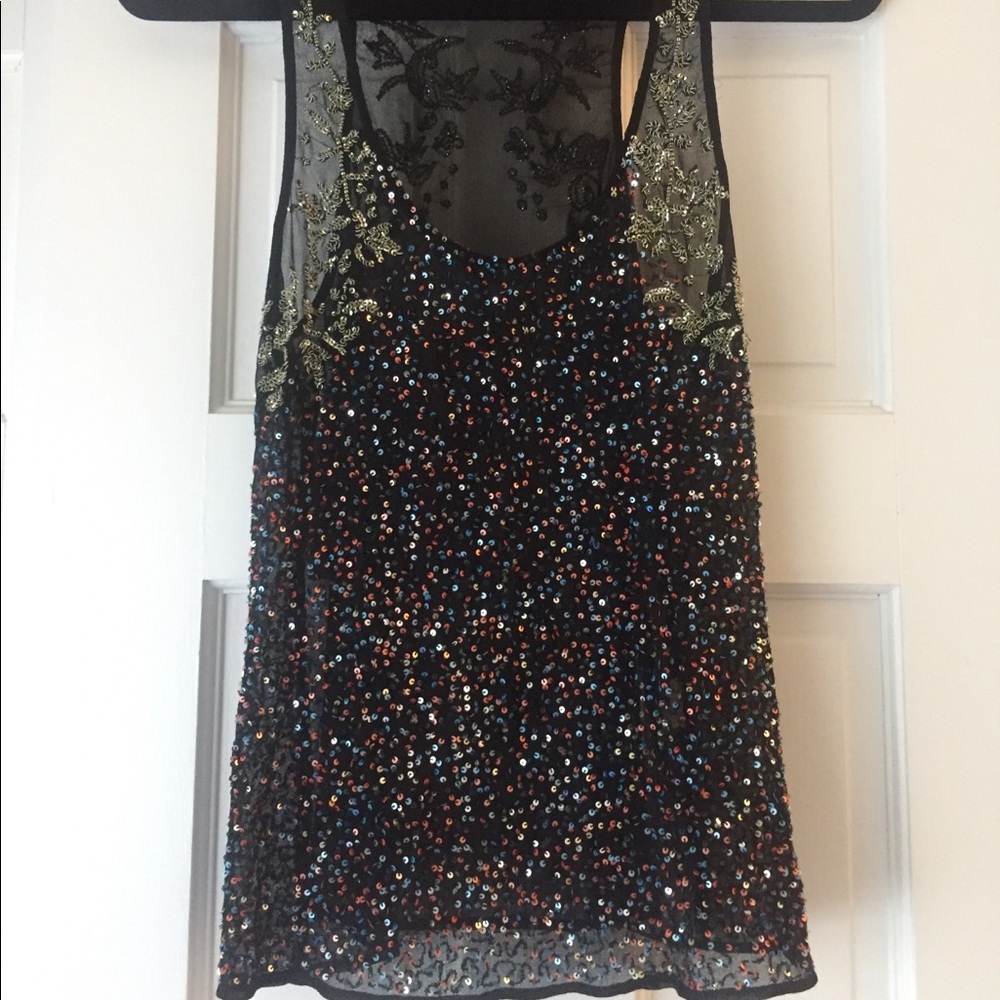 Beaded translucent black tank top